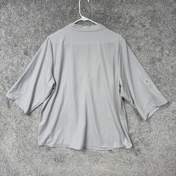 Calvin Klein Blouse Womens 1X Plus Gray V-Neck Roll Tab Sleeve Preppy Flowy - Picture 9 of 12